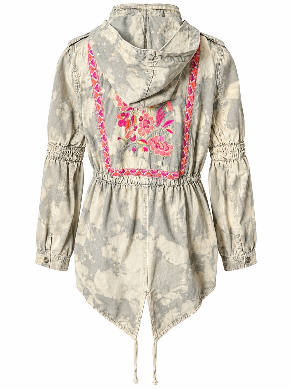 Free People Embroidered Anorak Hooded Utility Jacket Festival Boho Size 6 Camo - Picture 2 of 16